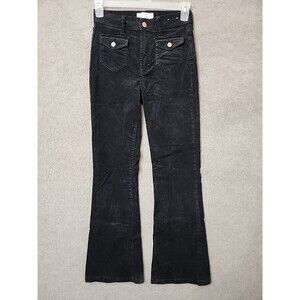 Gap 70s High Rise Flare Corduroy Pants Womens 2 26 Black Flap Pockets Stretch